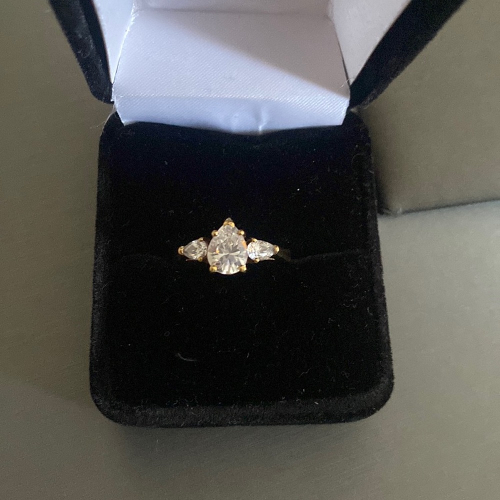 Gold Three-Stone Ring with White Cubic Zirconia